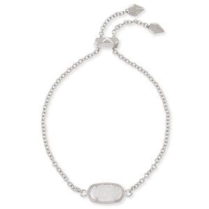 Kendra Scott Elaina Silver Minimalist Bracelet Iridescent Drusy Adjustable Slide